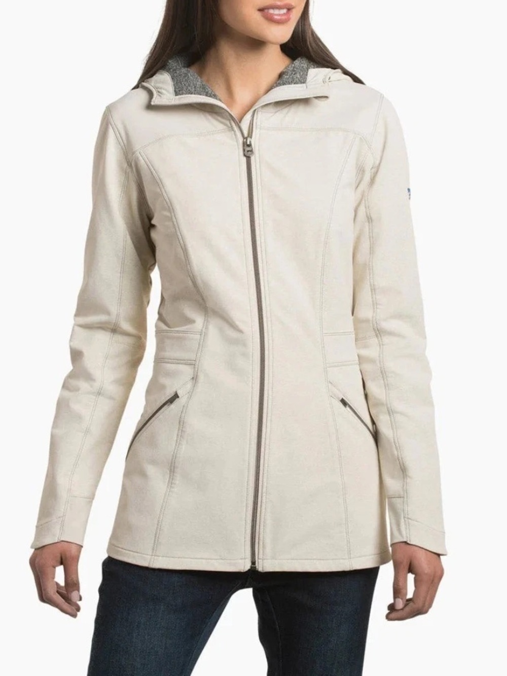 Kuhl Trench Coat Womens Cream Softshell Two-Tone Weave Performance Sports Size M